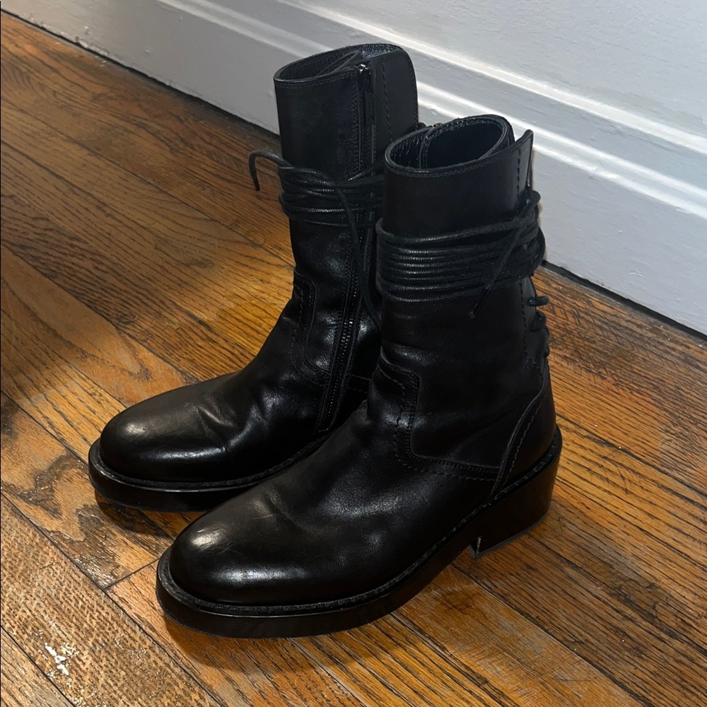 Black Leather women combat boots Ann Demeulemeester